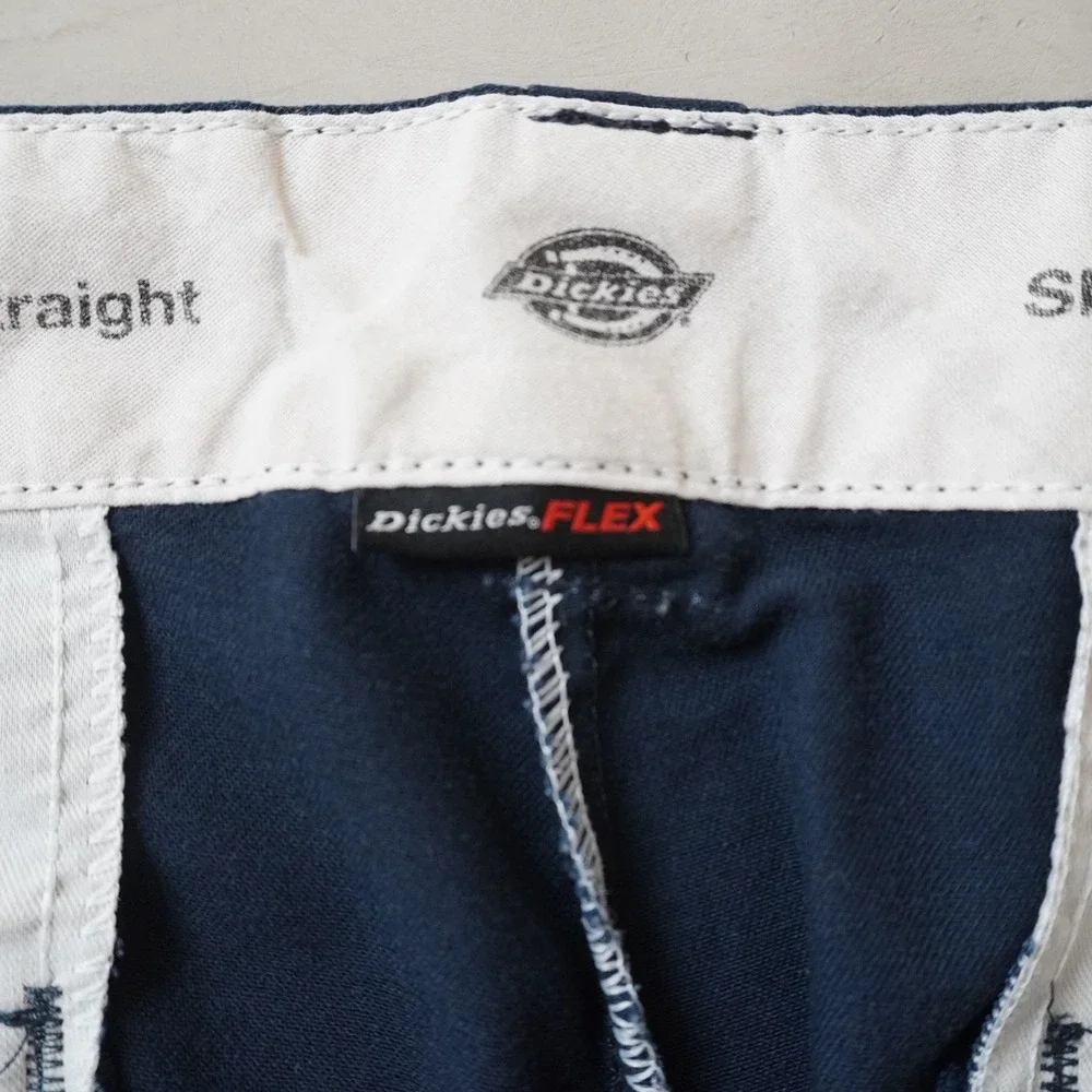 Dickies Flex Slim Straight Cargo Pants Mens 34x28 Navy Blue Work Trousers 8400